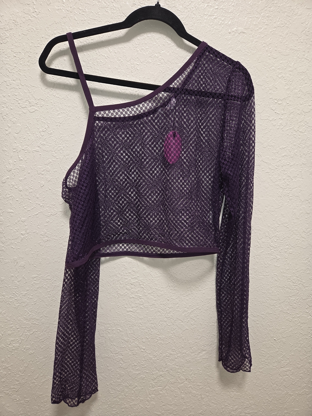 Purple One-Shoulder Mesh Crop Top